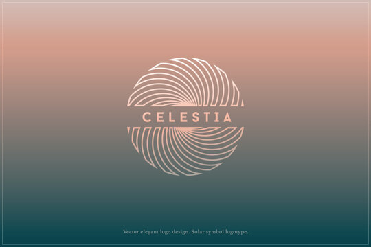 Celestial logo design, Star logotype, Planet, Space, Universe, Minimal Minimalistic, Sun, Rays, Satelite emblem. Vector illustration