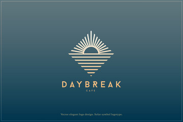 Celestial logo design, Star logotype, Planet, Space, Universe, Minimal Minimalistic, Sun, Rays, Satelite emblem. Vector illustration