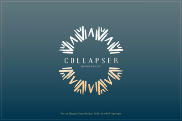 Celestial logo design, Star logotype, Planet, Space, Universe, Minimal Minimalistic, Sun, Rays, Satelite emblem. Vector illustration