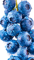 Blueberries with leaves isolated on white background. Clipping path.