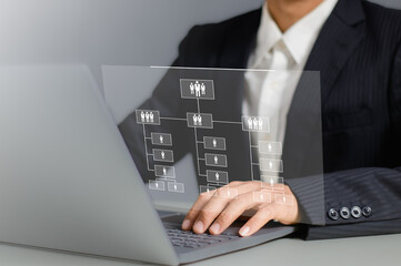 Business hierarchy structure. Business process and workflow automation with flowchart. Virtual...
