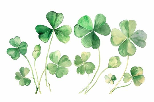 Watercolor green clover on a white background