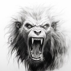 Pencil sketch angry baboon art image Generative AI - obrazy, fototapety, plakaty