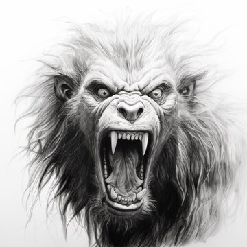 Pencil sketch angry baboon art image Generative AI