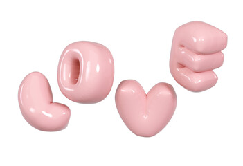 Love 3d realistic pink text balloon transparent illustration for happy valentines day, women day holiday, dating invitation, wedding or marriage greeting card design romantic flying