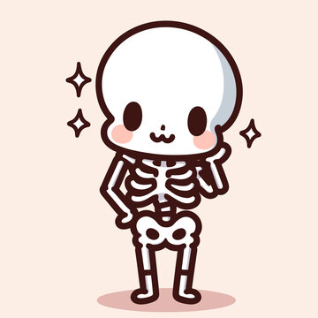 Cute Halloween skeleton posing, vector illustration. Cute kawaii cartoon skeleton character, generative ai