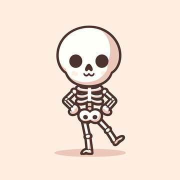Cute Halloween skeleton posing icon, Vector Illustration. Cute Halloween kawaii Character style, generative ai