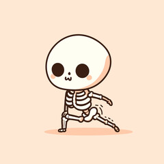 Cute Skeleton doing exercise, Vector Illustration, Halloween sticker in kawaii style, light background, generative ai