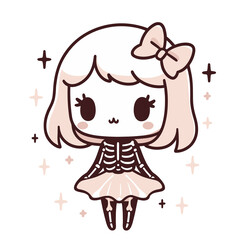 Cute little girl with a bow on her head, Vector illustration, Halloween in kawaii style sticker design, generative ai