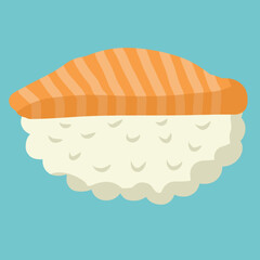 Sushi illustration. nigiri sushi. Illustrated Japanese food. Rice and salmon. Close up isolated on white background