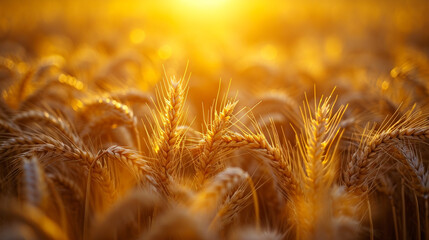 A well-lit field of golden wheat ready for harvest. - Powered by Adobe