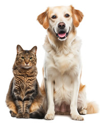 cute cat and dog on a white background.
