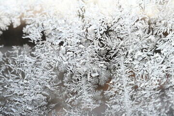 close up of ice flowers on glass