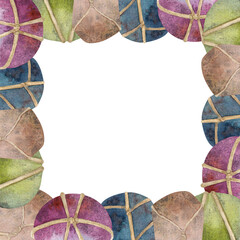 Watercolor illustration banner of different rocks wrapped with rope. For design of cards, invitations, design