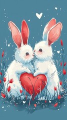 Cute holland lops are sitting on grass in love 