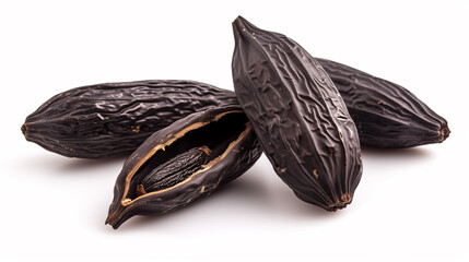 Tonka bean close-up on a white background. Fruit of the Dipteryx odorata tree. 