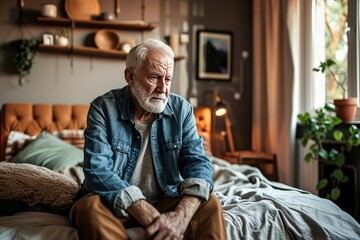 Fototapeta premium Elderly Loneliness and Health Struggles,Sad Senior Citizen Facing Life's Challenges