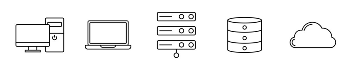  line icons related to data exchange, traffic, files, cloud, server. Outline icon collection