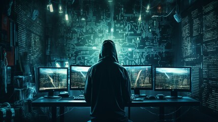 Hacker in a Cyber Attack - obrazy, fototapety, plakaty