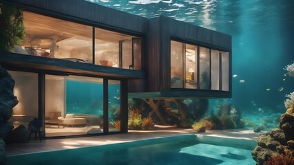 Obraz premium Home in Underwater Background Very cool