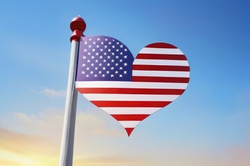 American, July 4th Independence Day USA flag made of love symbol. Patriotic heart formed by USA flag. 