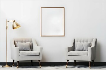 Blank poster wooden mock up frames on the wall in living room interior.