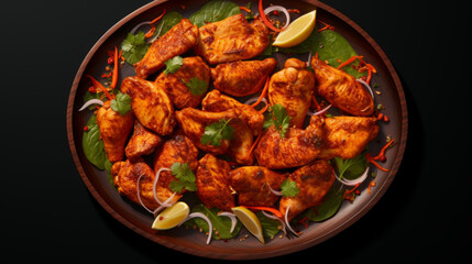 A plate of savory and spicy chicken tikka, a popular dish for iftar during Ramadhan