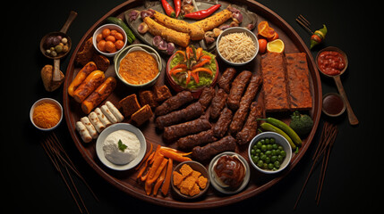 A mouth-watering platter of kebabs, biryani, and sweet desserts, perfect for breaking the fast during Ramadhan