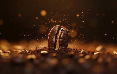 Coffee beans on a dark background. Close-up