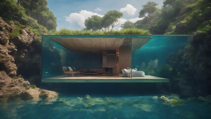 Obraz premium Home in Underwater Background Very cool