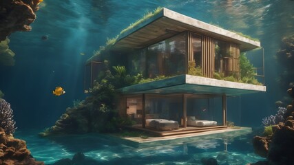 Obraz premium Home in Underwater Background Very cool