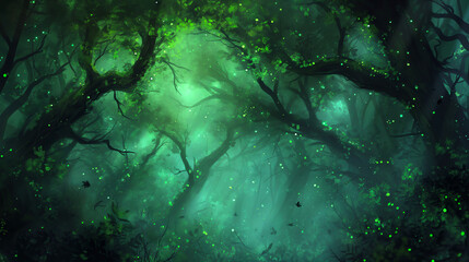 enchanted forest with mysterious green glow