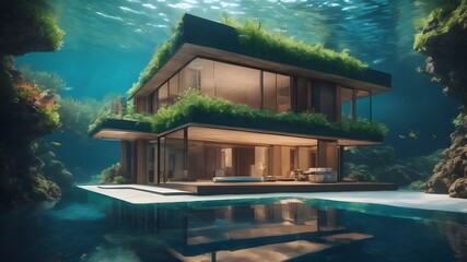 Home in Underwater Background Very cool - obrazy, fototapety, plakaty