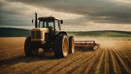 Tractor working in the field. Tractor on the field