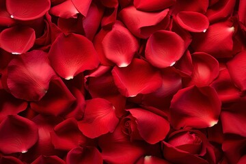I am a stock photographer, I have an image showing A vibrant collection of red rose petals.generate me an SEO description of around 100 letters for this image