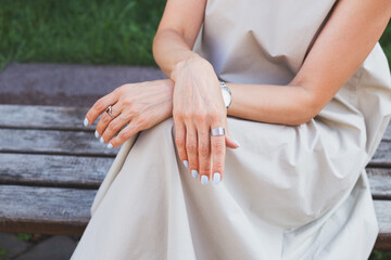 Elegant aged hands, skin texture with pronounced veins on the hands