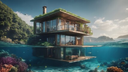 Obraz premium Home in Underwater Background Very cool