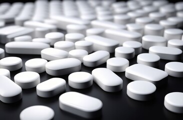 white pills on a black background