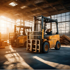 forklifts on construction sites, lifting and transporting heavy materials. - obrazy, fototapety, plakaty