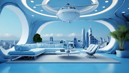Fototapeta premium Living Tomorrow: Exploring a Futuristic Lounge in 2050