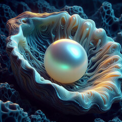 a pearl is inside an oyster in the depths of the sea Ai generated art