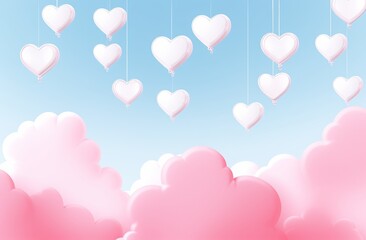 Happy valentines day background with love hearts decor. Joyful valentines day wishes card with papercut clouds design. Valentine's day card with hearts.