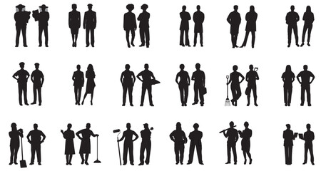 People with various occupations professions standing together. silhouettes set collection of diverse professional on isolated white background.	 - obrazy, fototapety, plakaty