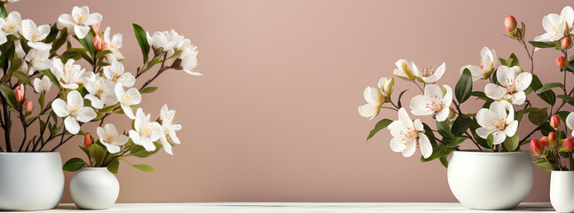 Happy Mother's day concept. Beautiful spring magnolia flowers on Peach  background. Banner. Copy space - obrazy, fototapety, plakaty