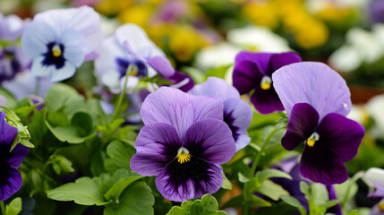 Spring background. Garden Pansy or Viola Wittrockiana Is Type Of Large-Flowered Hybrid Plant Cult	. Copy paste area for texture