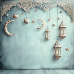 Arabic lanterns Light Lamp. Islamic Ramadan Kareem, iftar festival or Eid Mubarak banner background
