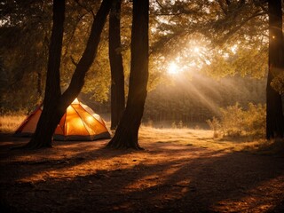 Enchanting Twilight Camp: A Golden Hour Odyssey into Nature's Embrace