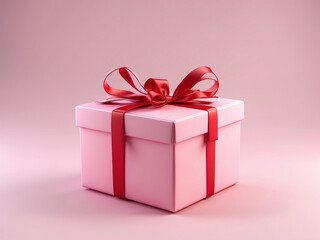 Obraz premium Photo of a pink gift and red ribbon