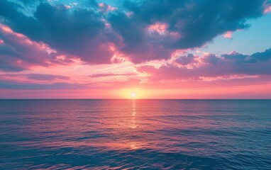 Obraz premium Sunset Over Ocean with Beautiful Colorful Sky