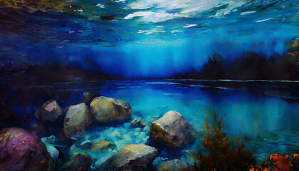 scenario of an underwater lake background ai art	